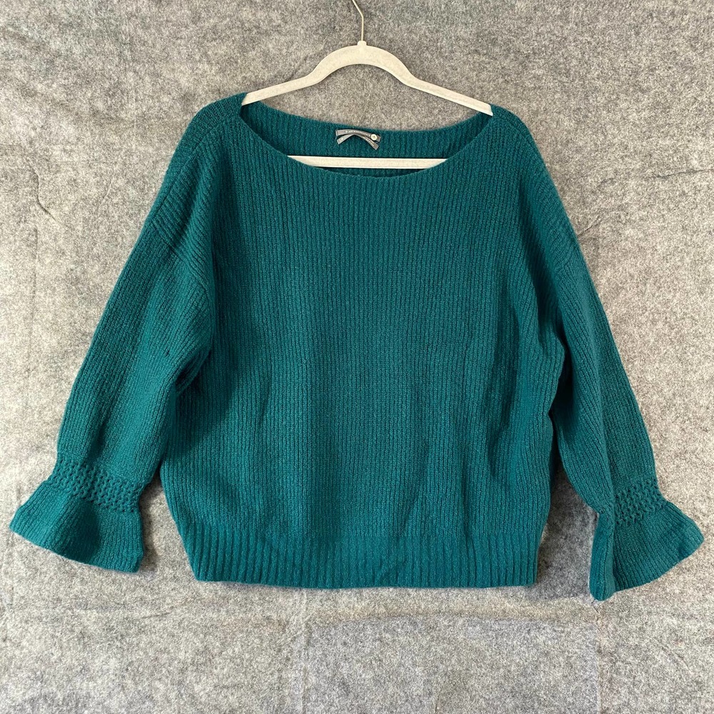 Anthropologie Sweater Medium Teal Green Knit Bell Long Sleeve Pullover Gigi